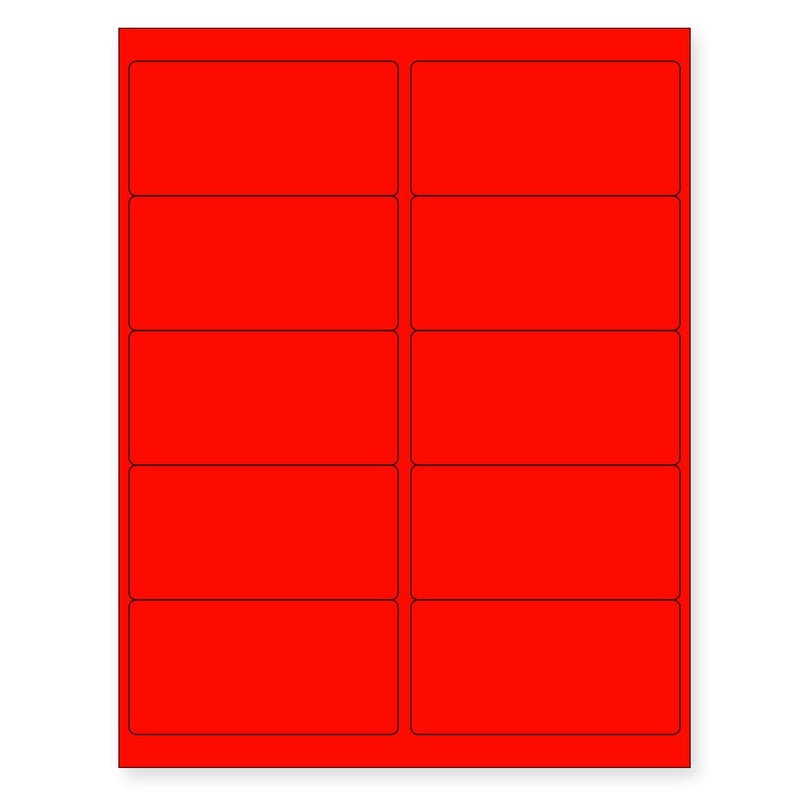 NextDayLabels - 8-1/2 x 11" Neon Color High Light Fluorescent Labels for Laser & Inkjet Printer (RED Fluorescent, 4 x 2" - 10 Per Page | 1000 Labels) - Image 1